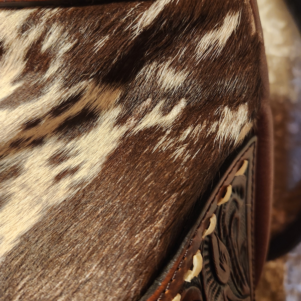 American Darling Scalloped Tooled Leather Buckstitch Cowhide Tote - Picture 11 of 11